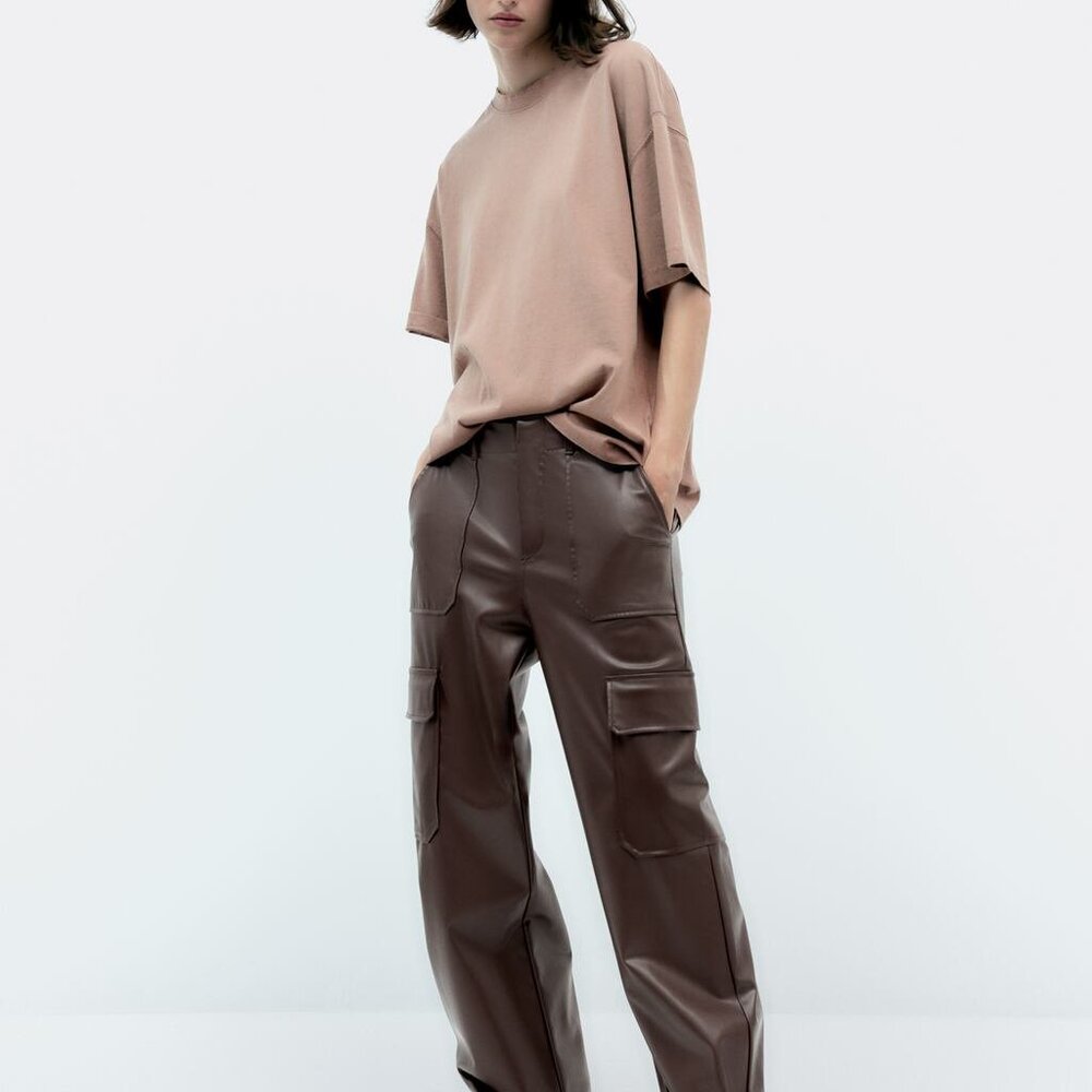 Brown leather cargo pants